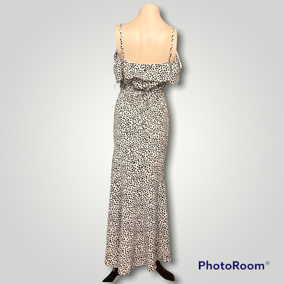 Bcx Ruffle Maxi Dress White Black Dots Off Shoulder Asymmetrical Juniors Size XS - Picture 5 of 12